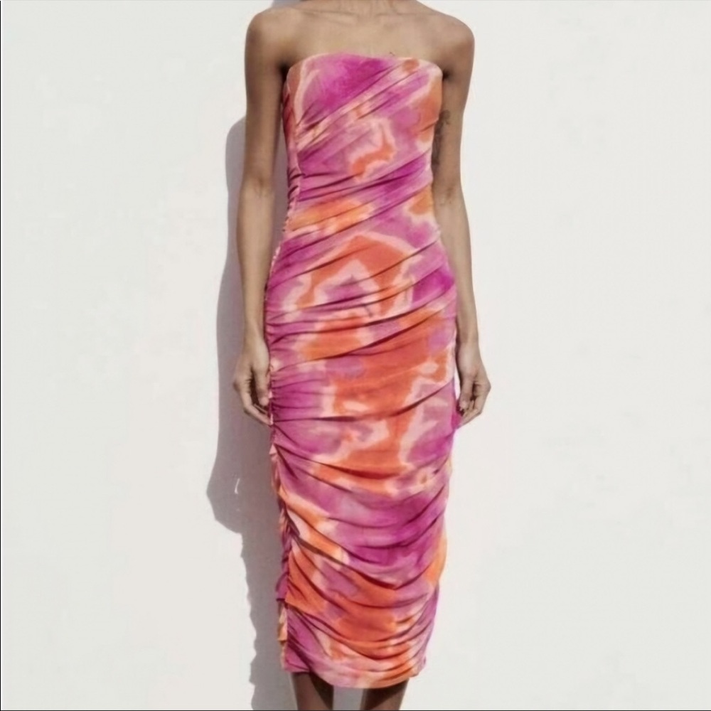 NWOT Zara Tie Dye Tulle Strapless Dress 2949/317/59